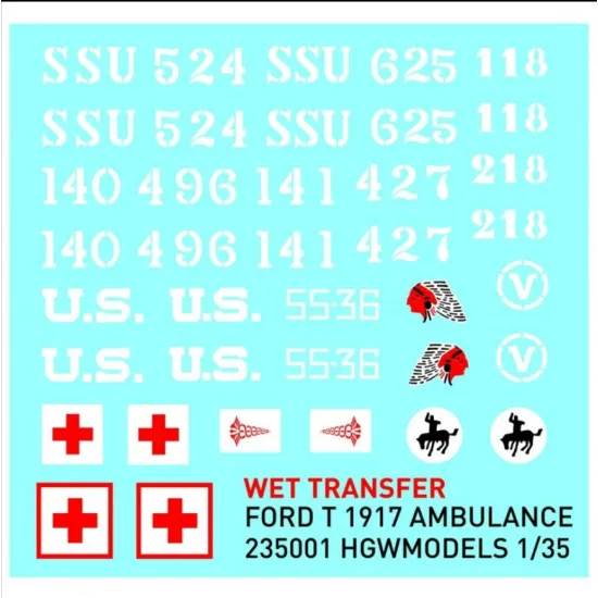 Hgw 235001 1/35 Decal Model T 1917 Ambulance Stencils Accessories For Aircraft