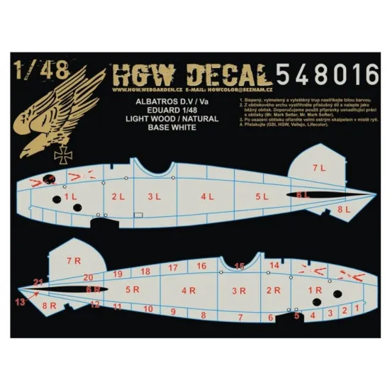 Hgw 548016 1/48 Decal Albatros D.v And D.va Base White Accessories For Aircraft