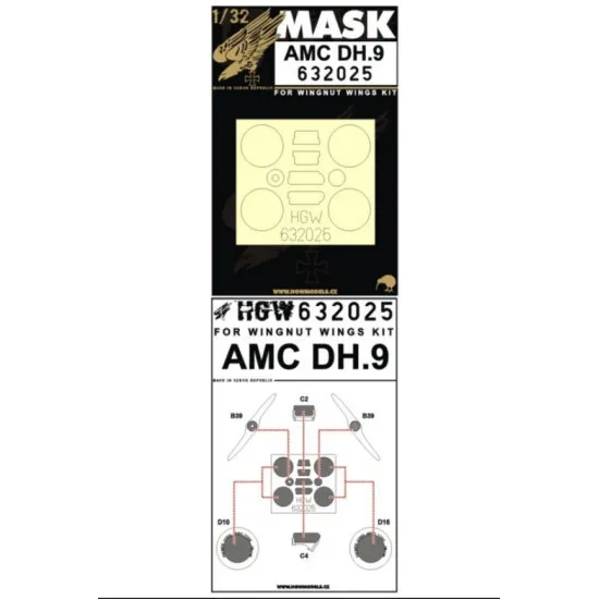 Hgw 632025 1/32 Mask For Amc Dh.9 For Wingnut Wings Accessories Kit