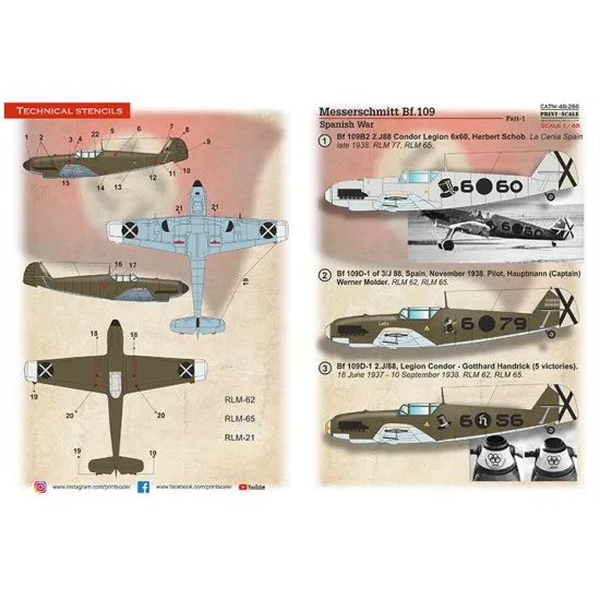 Print Scale 48-266 1/48 Messerschmitt Bf 109 B D Spanish War Part 1