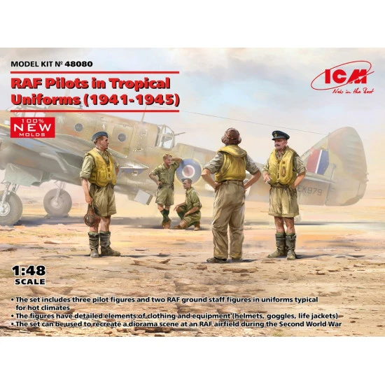 Icm 48080 1/48 Raf Pilots In Tropical Uniforms 1941 1945 Plastic Figures Kit Icm 48080 1/48 Raf Pilots In Tropical Uniforms 1941 1945 Plastic Figures Kit