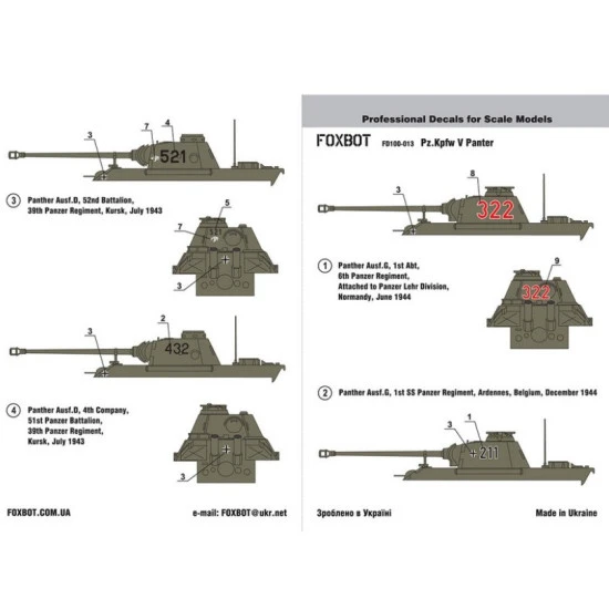 Foxbot 100-013 1/100 Decals German Pz Kpfw V Panther