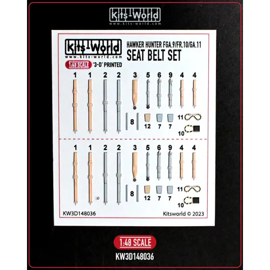 Kits World Kw3d148036 1/48 3d Decal Hawker Hunter Fga9, Fr10 And Ga11 Seat Belts