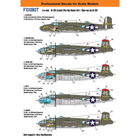 Foxbot 144-006 1/144 North American B 25gjh Mitchell Late Pin Up Nose Art And Stencils Foxbot 144-006 1/144 North American B 25gjh Mitchell Late Pin Up Nose Art And Stencils