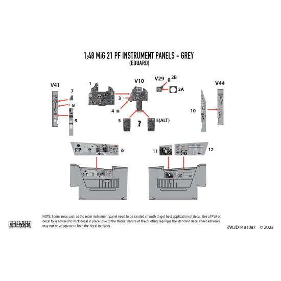 Kits World Kw3d1481089 1/48 3d Decal Mig 21-pf Grey Colour Instrument Panel