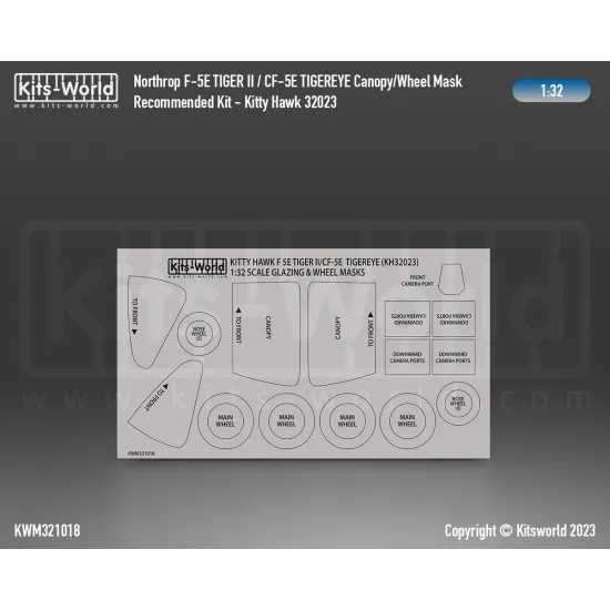 Kits World Kwm32-1018 1/32 Mask For Northrop F-5e Tiger Ii Cf-5e Tigereye Kitty Hawk 32023