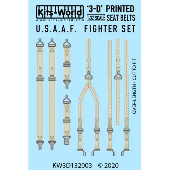 Kits World Kw3d132003 1/32 3d Decals Usaaf Fighter Seat Belt Set Full Colour