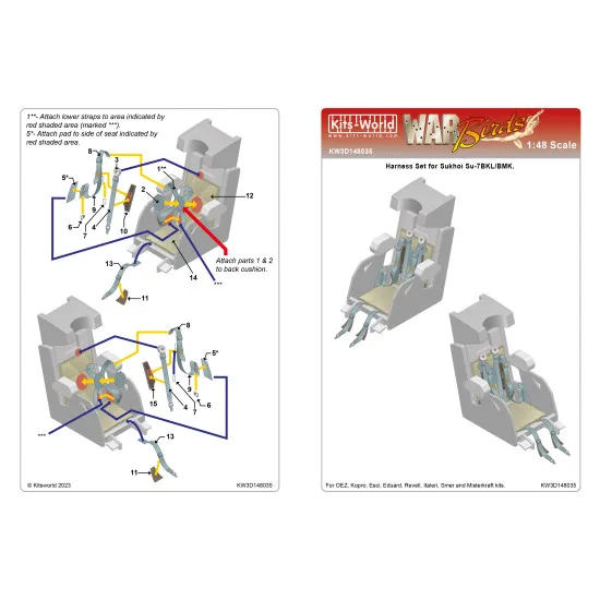 Kits World Kw3d148035 1/48 3d Decal Sukhoi Su-7bkl And Bmk Ejection Seat Belt Set