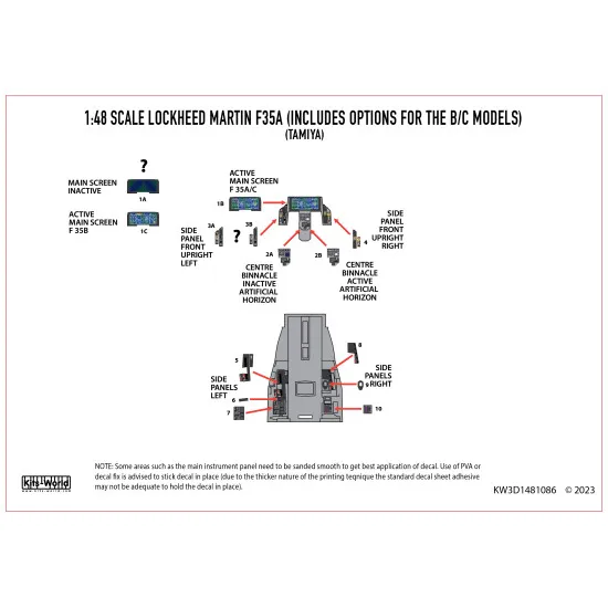 Kits World Kw3d1481086 1/48 3d Instruments Panel Lockheed Martin F-35a/B/C Lightning