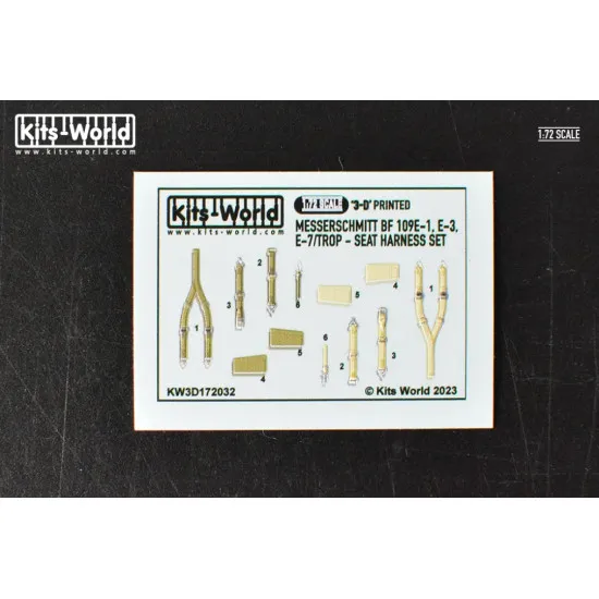 Kits World Kw3d172032 1/72 3d Decal Messerschmitt Bf 109e-1/3/7 Seat Harness And Belts Set
