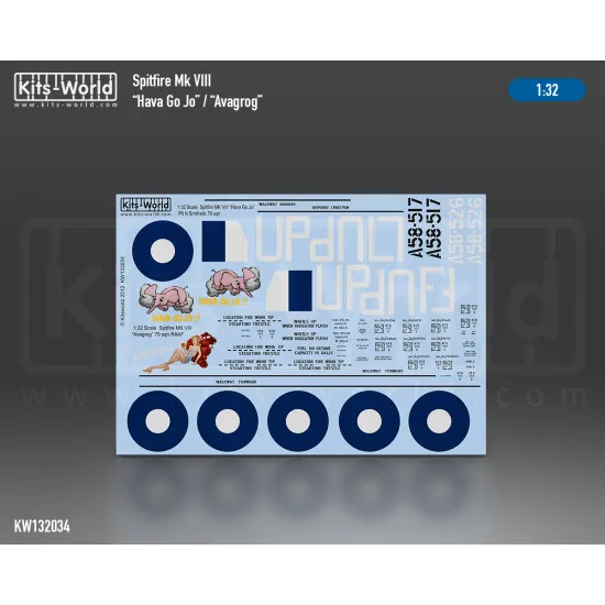 Kits World Kw132034 1/32 Decal For Spitfire Mk.viii Hava Go Jo/Avagrog