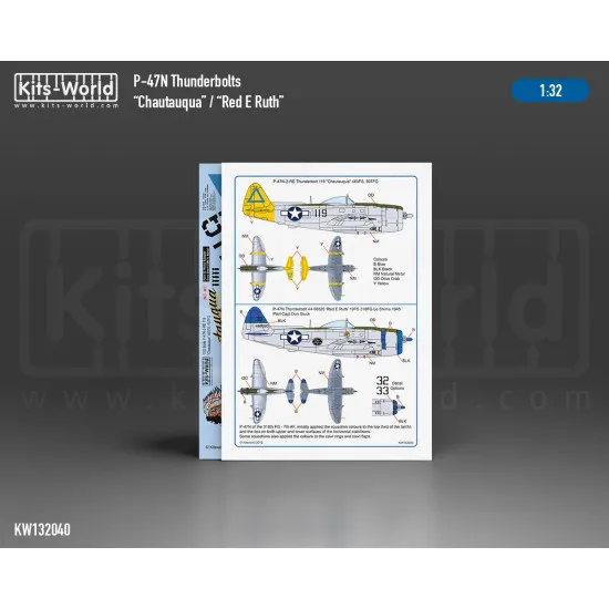 Kits World Kw132040 1/32 Decal For P-47d Razorback Chautauqua/Red E Ruth
