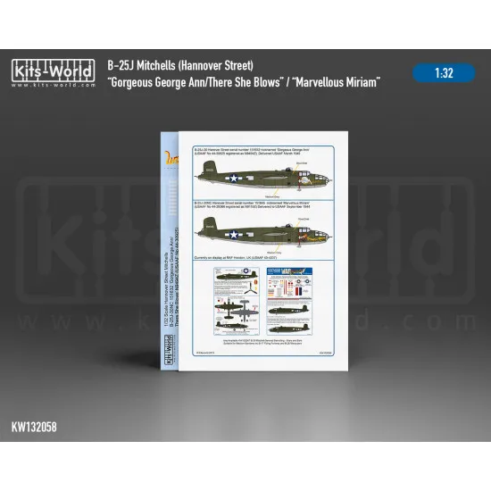 Kits World Kw132058 1/32 Decal For North American B-25j Mitchell Hannover Street