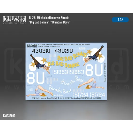 Kits World Kw132060 1/32 Decal For North American B-25j Mitchel