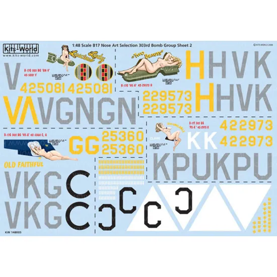 Kits World Kw148005 1/48 Decal For Boeing B-17 F/G Flying Fortress
