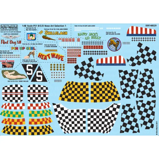 Kits World Kw148029 1/48 Decal For American Nose Art P51b/C/D Mustang