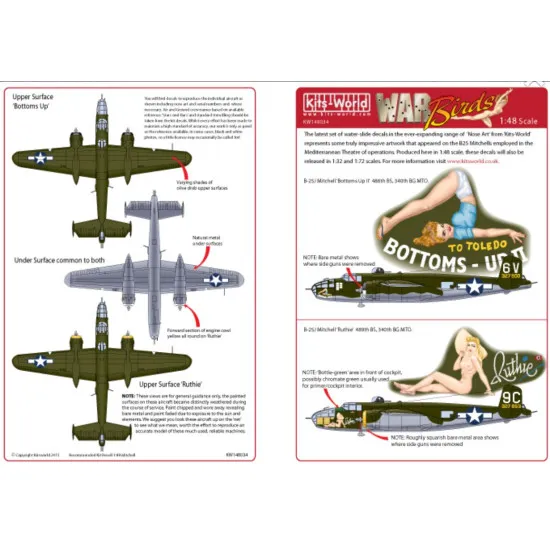 Kits World Kw148034 1/48 Decal For B25j Mitchell Corsica 340th Bg 486 Bs