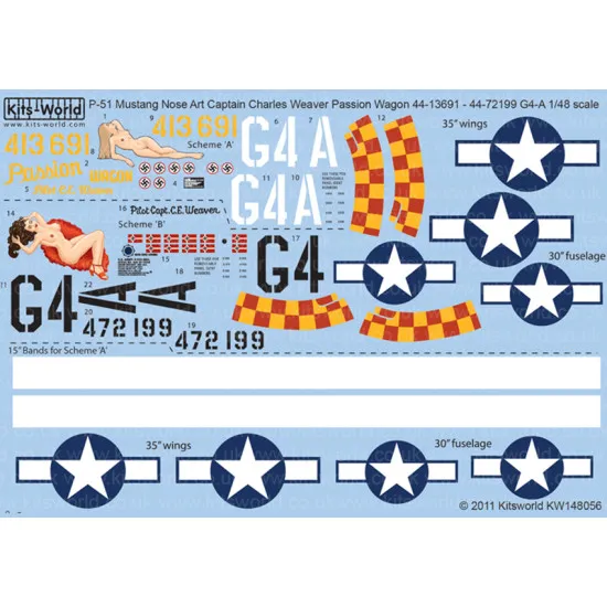 Kits World Kw148056 1/48 Decal For P-51 Mustang Passion Wagon Captain Charles Weaver