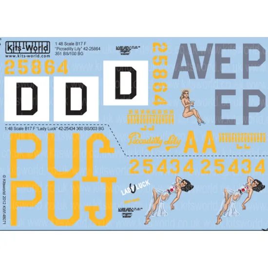 Kits World Kw148071 1/48 Decal For Boeing B-17f Flying Fortress