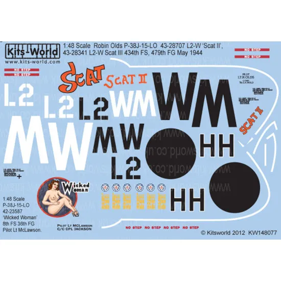 Kits World Kw148077 1/48 Decal For P-38j Lightnings Robin Olds P-38j-15-lo