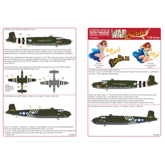Kits World Kw148099 1/48 Decal For B-25j Mitchell Accessories Kit