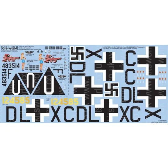 Kits World Kw148135 1/48 Decal For Boeing B-17 F/G Flying Fortress