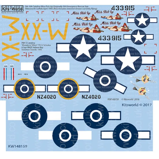 Kits World Kw148159 1/48 Decal For Pby-5a Catalina Black Cat Accessories Kit