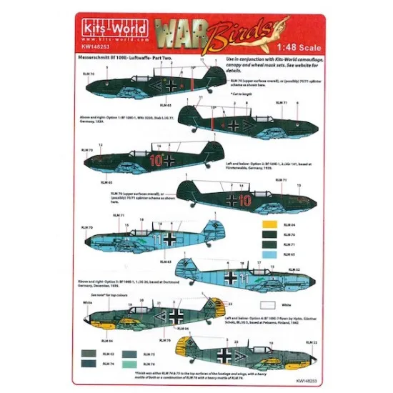 Kits World Kw148253 1/48 Decal For Messerschmitt Bf109e Luftwaffe Part 2