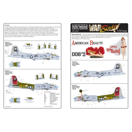 Kits World Kw172003 1/72 Decal For B17 G Flying Fortress American Beauty