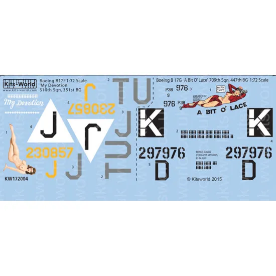Kits World Kw172004 1/72 Decal For Boeing B17 F/G Flying Fortress My Devotion A Bit O Lace