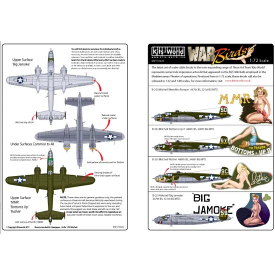 Kits World Kw172023 1/72 Decal For B-25j Mitchell Bs 321st Bg