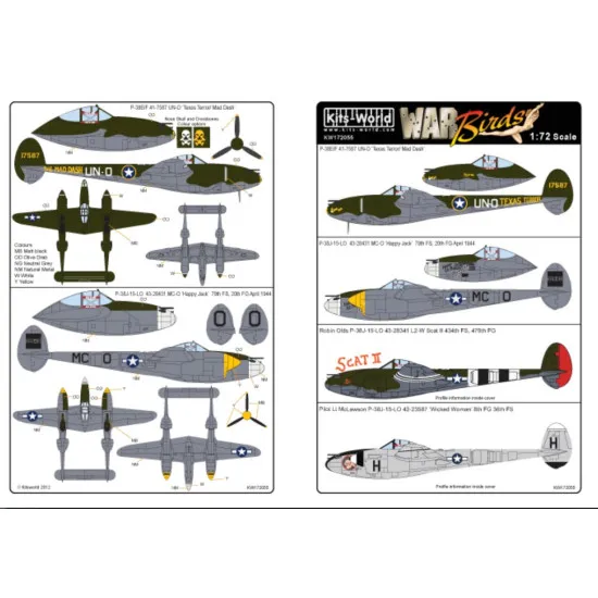 Kits World Kw172055 1/72 Decal For P-38 Lightnings Accessories For Aircraft