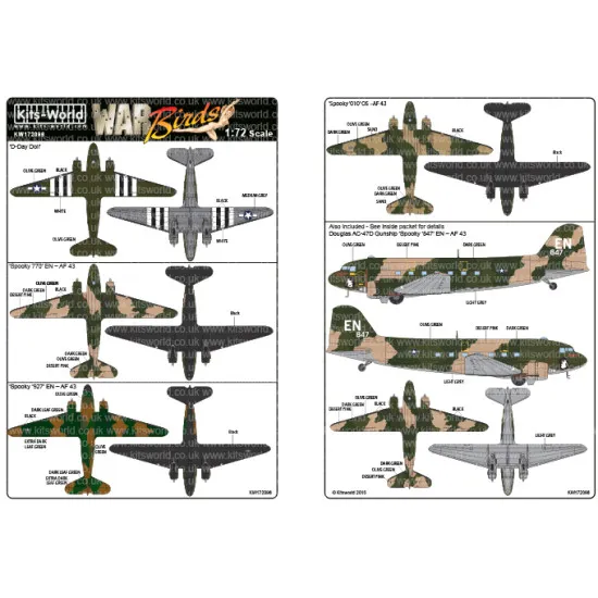 Kits World Kw172096 1/72 Decal For Douglas Dakota C-47/Dc-3 D-day Doll Spookys