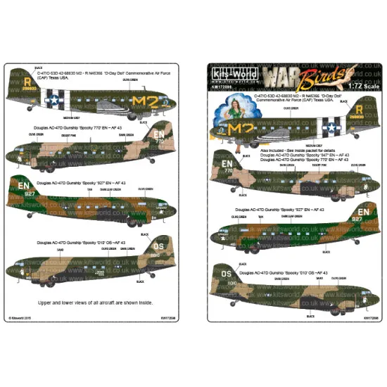 Kits World Kw172096 1/72 Decal For Douglas Dakota C-47/Dc-3 D-day Doll Spookys