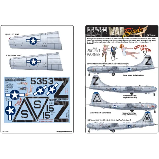 Kits World Kw172222 1/72 Decal For Boeing B-29 Superfortress Accessories Kit