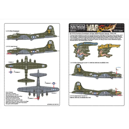 Kits World KW172237 1/72 Decal for Boeing B-17G Flying Fortress Accessories kit
