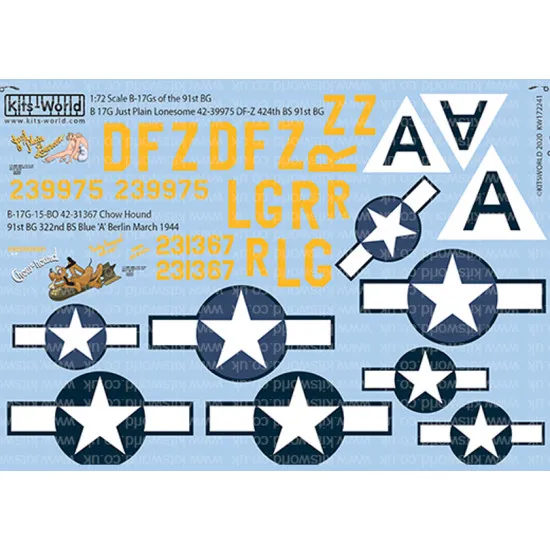 Kits World Kw172241 1/72 Decal For Boeing B-17f Flying Fortress Accessories Kit