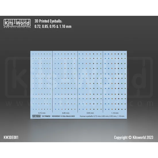 Kits World Kw3de001 Human Eyeballs 0.72mm 0.85mm 0.95mm 1.10mm 42 Pairs