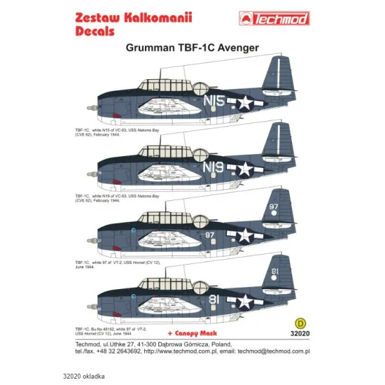 Techmod 32020 1/32 Decal For Avenger Tbf/M-1c Accessories Kit