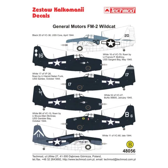 Techmod 48056 1/48 Decal For Wildcat Fm-2 Accessories For Aircraft