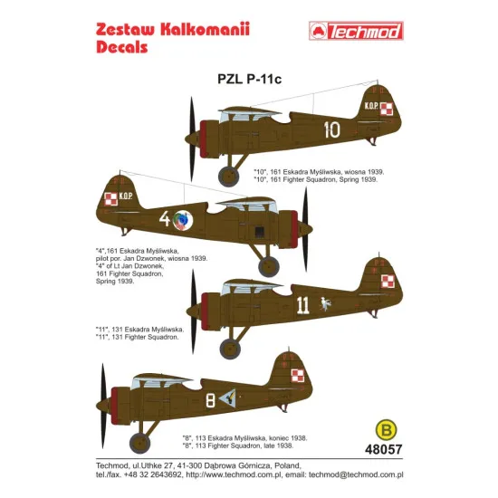 Techmod 48057 1/48 Decal For Pzl P-11c Accessories For Aircraft