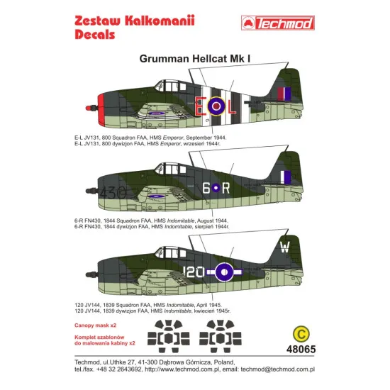 Techmod 48065 1/48 Decal For Hellcat Mk I Accessories For Aircraft