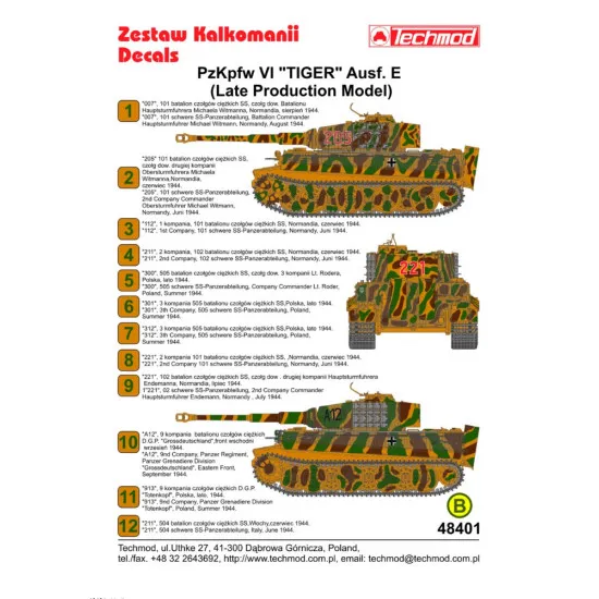 Techmod 48401 1/48 Decal For Pzkpfw Vi Tiger Late Accessories For Model Kit