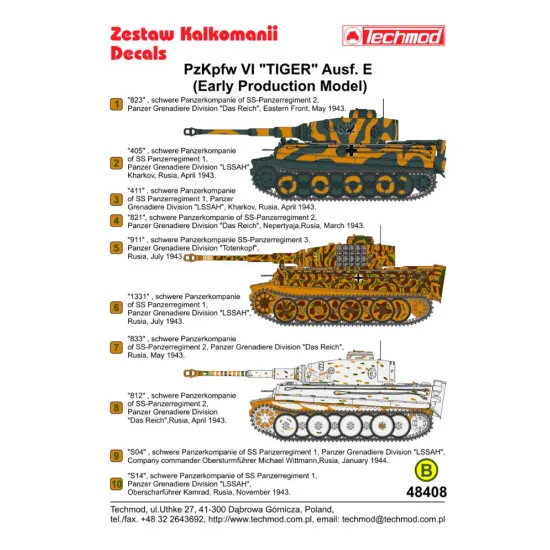 Techmod 48408 1/48 Decal For Pzkpfw Vi Tiger Early Accessories For Model Kit