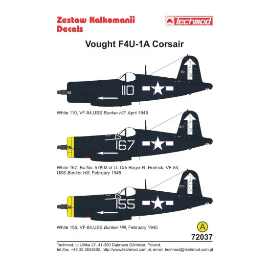 Techmod 72037 1/72 Decal For Corsair F4u-1d Accessories For Aircraft