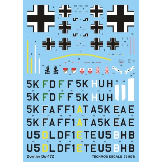Techmod 72107 1/72 Decal For Dornier Do-17z-2 Accessories For Aircraft