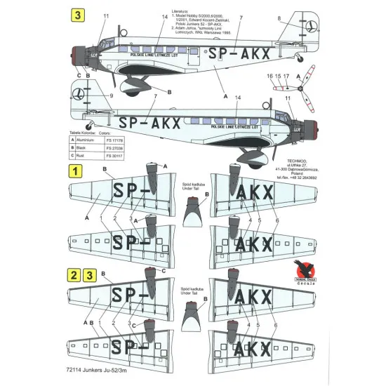Techmod 72114 1/72 Decal For Junkers Ju-52 Pll Lot Accessories For Aircraft