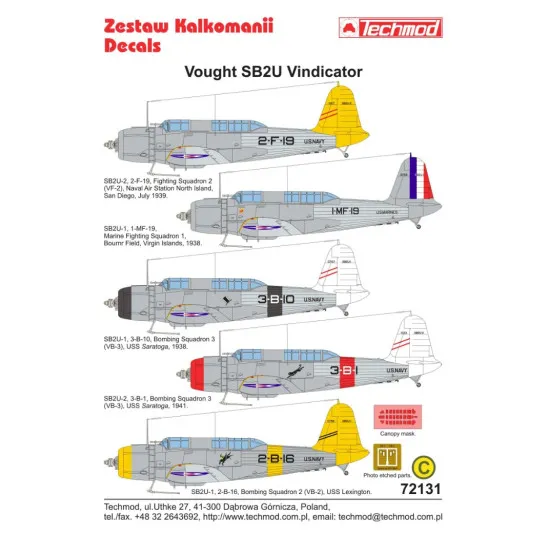 Techmod 72131 1/72 Decal For Vindicator Sb2-u Accessories For Aircraft