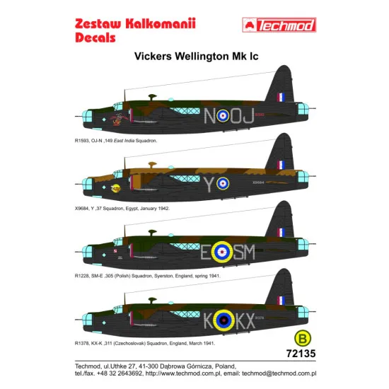 Techmod 72135 1/72 Decal For Wellington Mk Ic Accessories For Aircraft