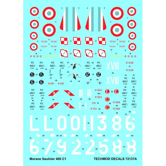 Techmod 72137 1/72 Decal For Morane Saulnier Ms 406c1 Accessories For Aircraft